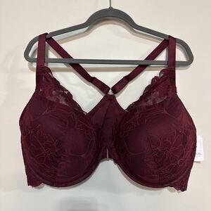 NWT Auden Red Laced Push-Up Plunge Coverage Underwire‎ Bra Size 46DDD